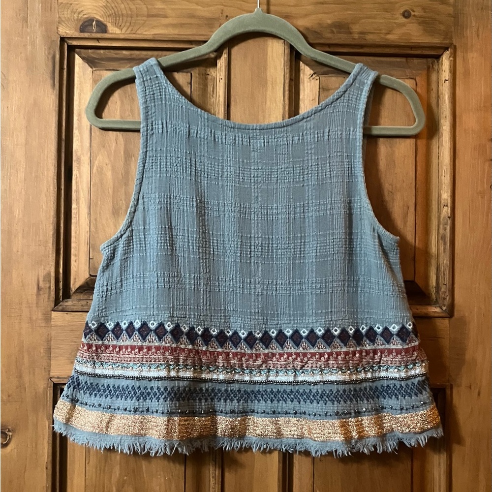 Blue Crop Top with Multicolor Accents-Must Go!